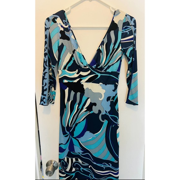 Emilio Pucci Blue multicolor midi dress Sz 6 y2k - Picture 1 of 13